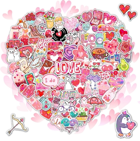 100 pc Valentine's Day Love Sticker Set - Picture 1 of 2